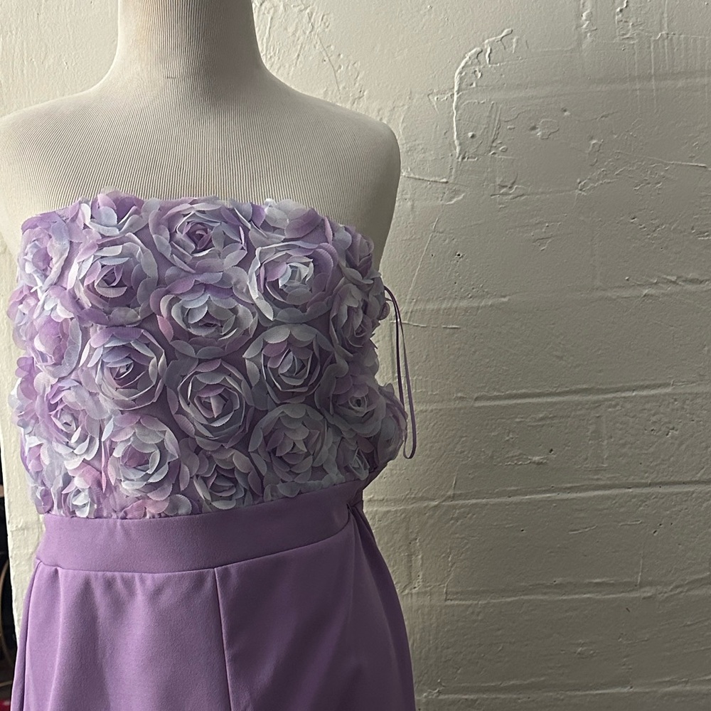 Lavender Strapless Jumpsuit with Floral Bodice - Picture 3 of 5